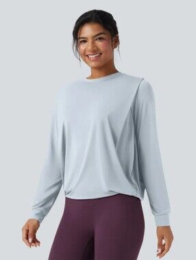 Halara Round Neck Long Sleeve Ruched Yoga Sports Top-UPF50+